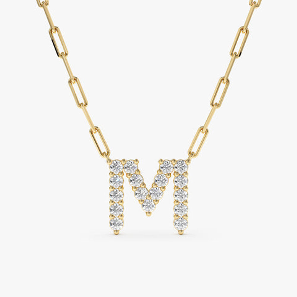14K Solid Gold Diamond Initial Paperclip Necklace