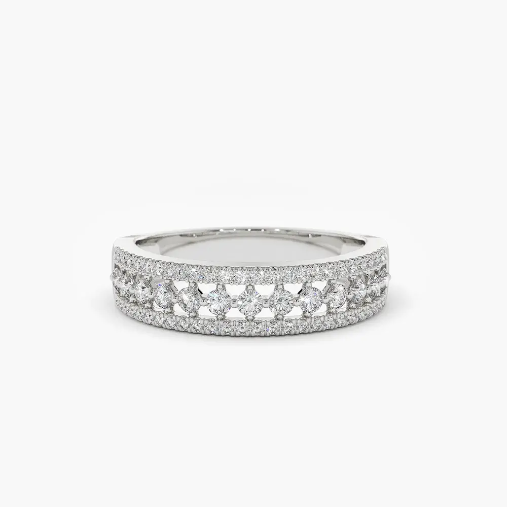 14k Triple Row Diamond Wedding Ring