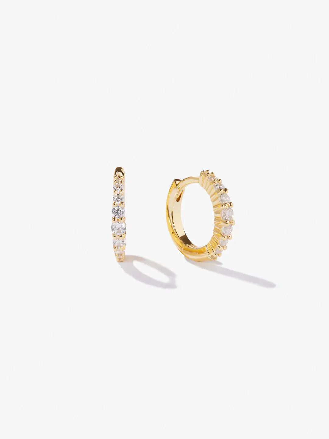 18K Solid Gold Shared Prong Diamond Hoop Earrings