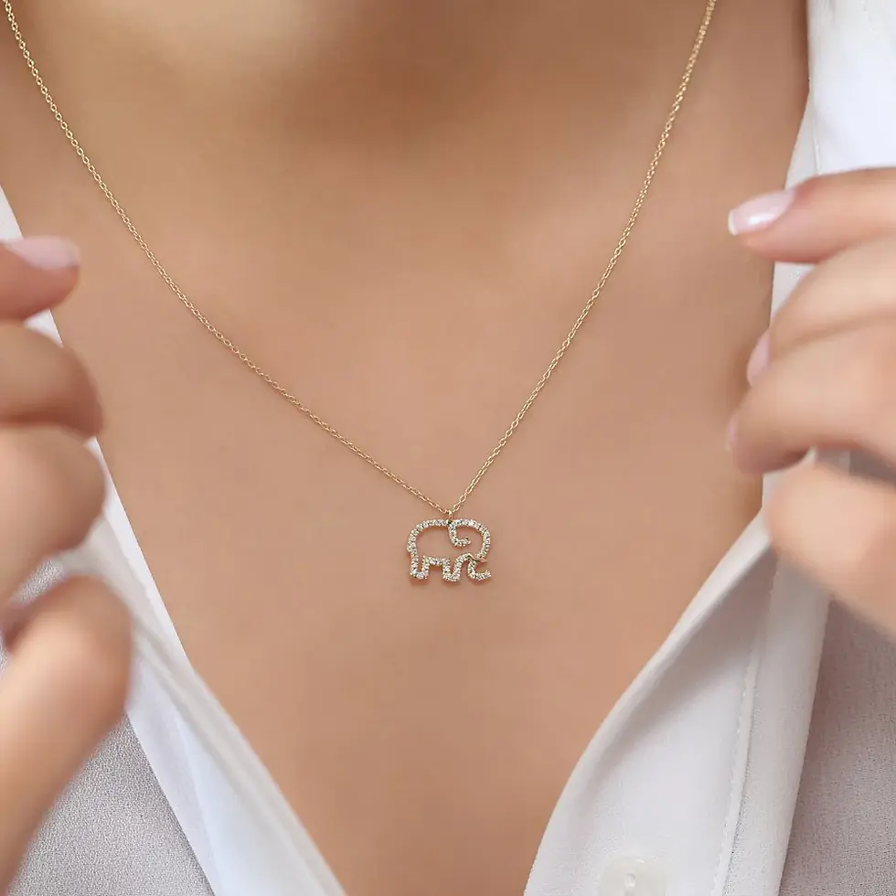 Gold Diamond Elephant Charm Necklace