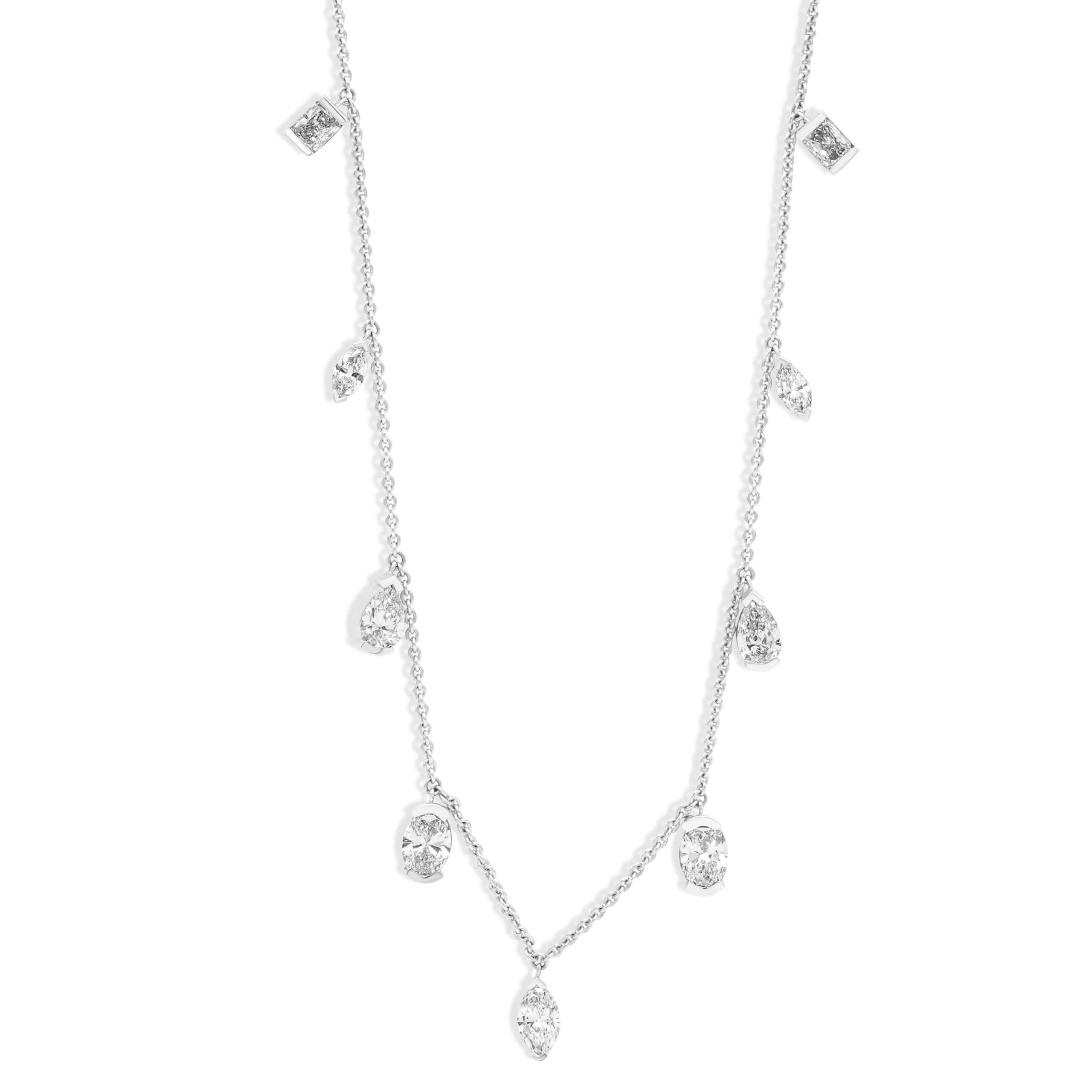 18K Solid Gold Multi Shape Drops Necklace