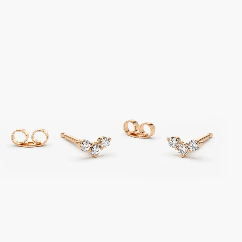 Thumbnail: 18K Solid Gold Mini Trio Diamond Stud Earrings