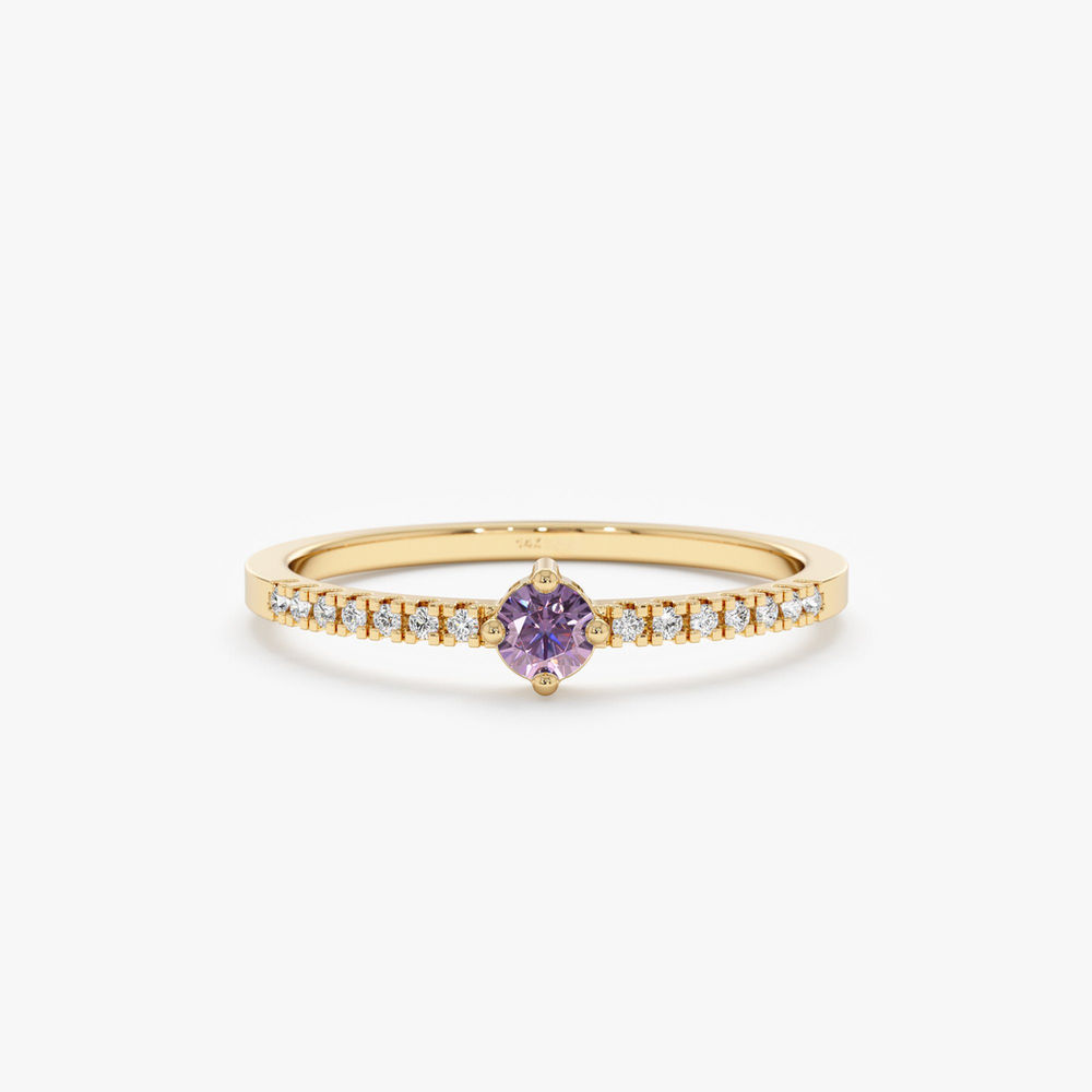 14K Solid Gold Amethyst and Diamond Engagement Ring