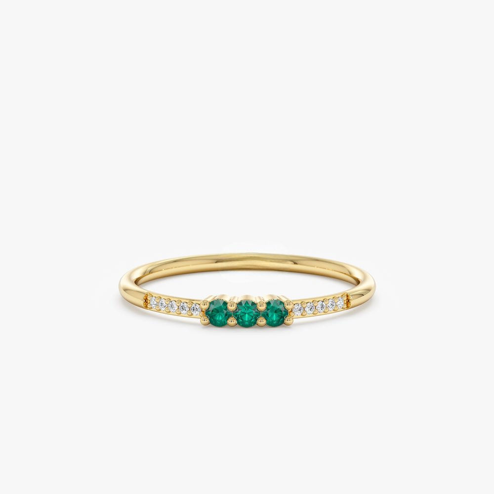 18K Solid Gold Natural Emerald and Diamond Ring