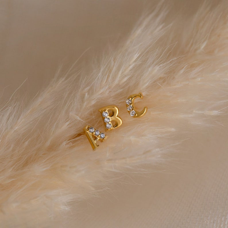 Thumbnail: 18K Gold Diamond Alphabet Stud Earrings