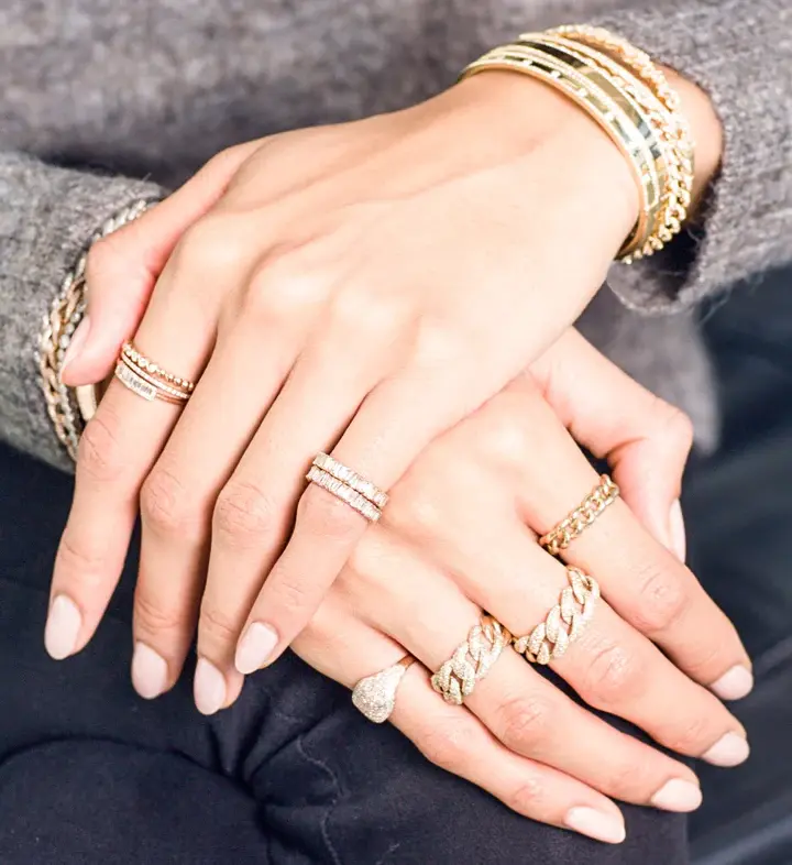 Thumbnail: 18K Solid Gold Baguette Diamond Eternity Picket Ring