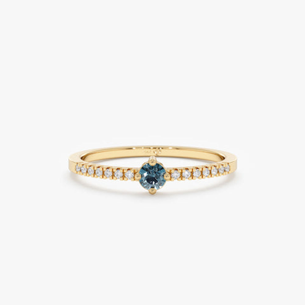14K Solid Gold Blue Topaz and Diamond Engagement Ring