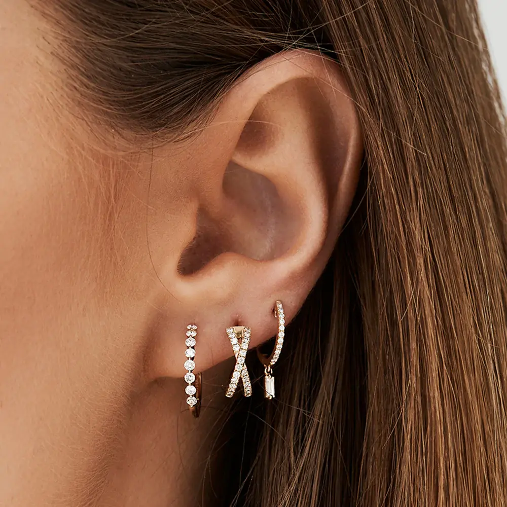 14k Solid Gold Shared Prong Lab-Grown Diamond Hoop Earrings