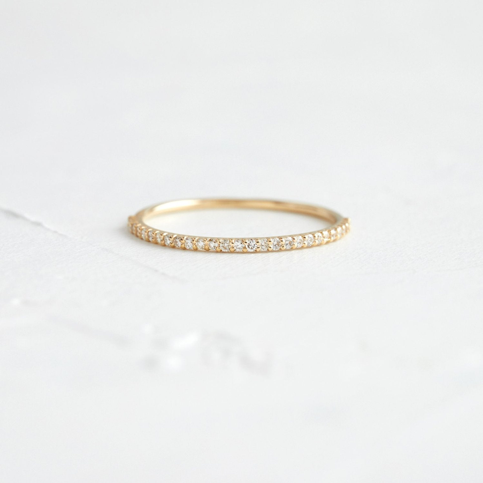 Wisp Eternity Diamond Thin Stacking Band 14 Karat Gold