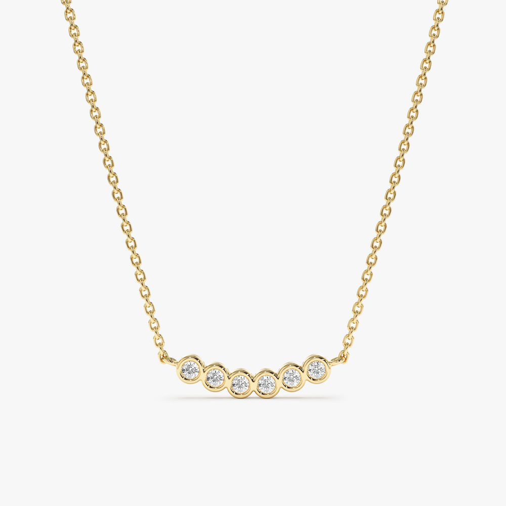 14K Solid Gold Curved Bubble Bar Diamond Necklace