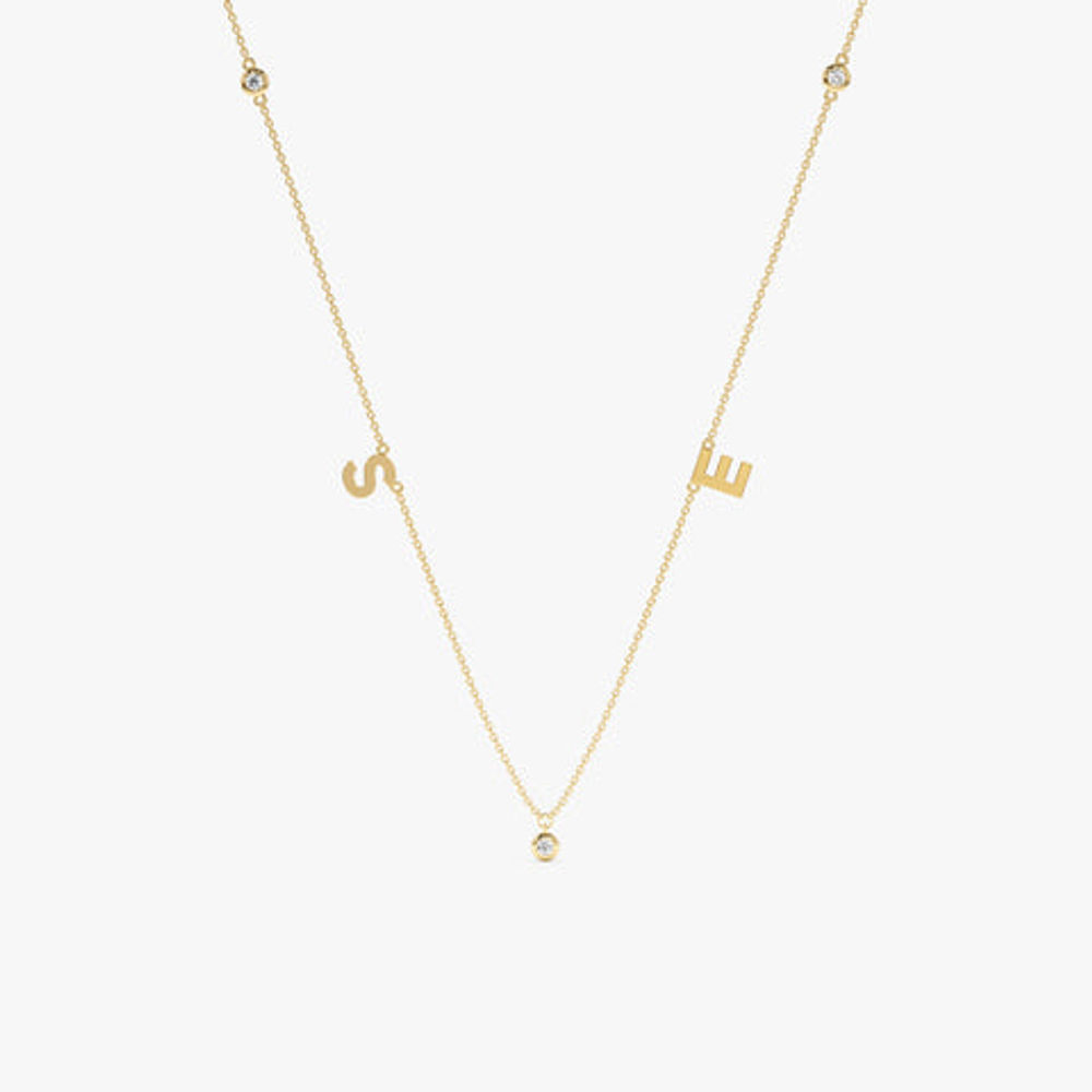 14K Solid Gold Initials & Diamonds Station Necklace