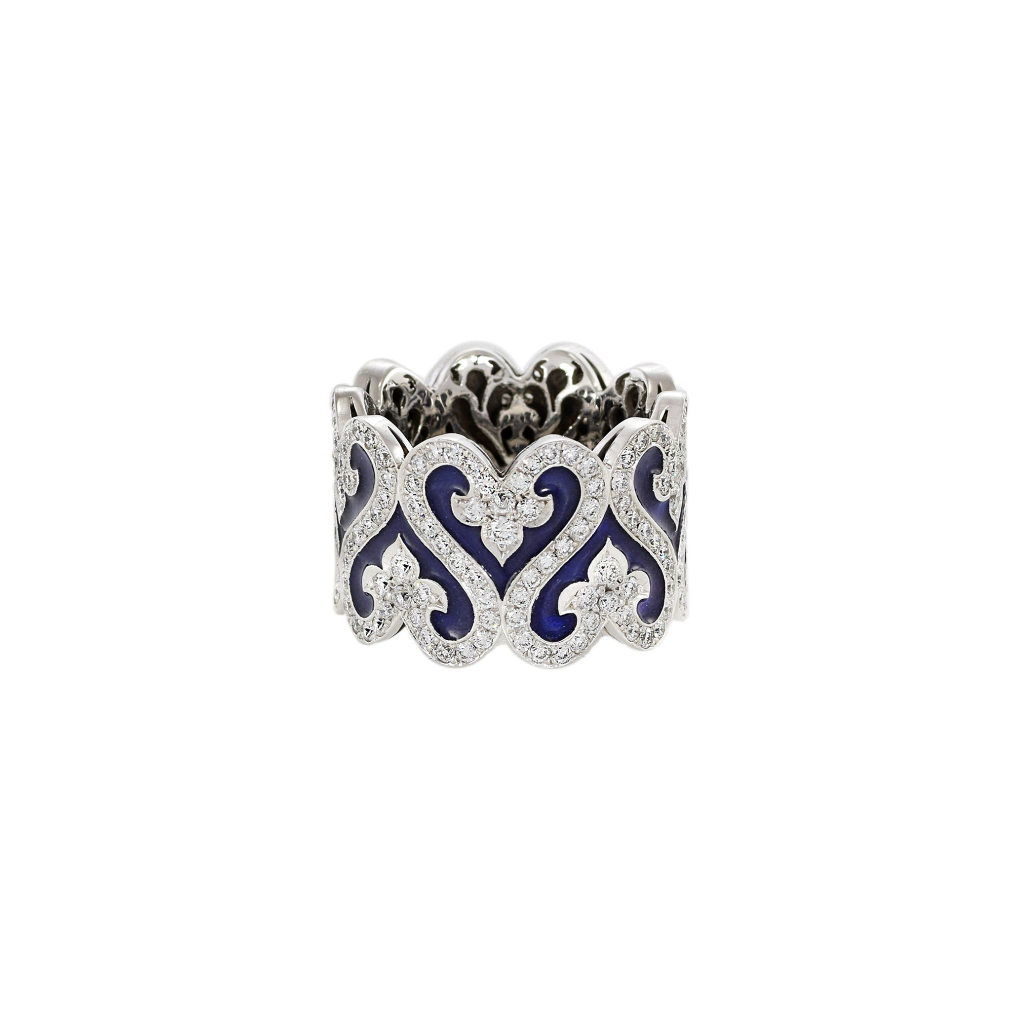 14k White Gold Blue Enamel And Diamond Ring