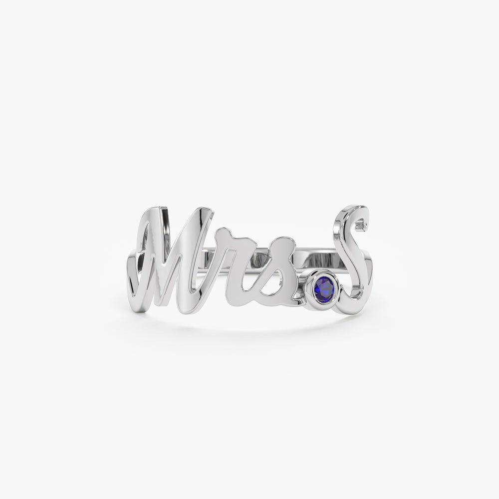 18K White Gold Mrs. Title and Initial Ring with Stone