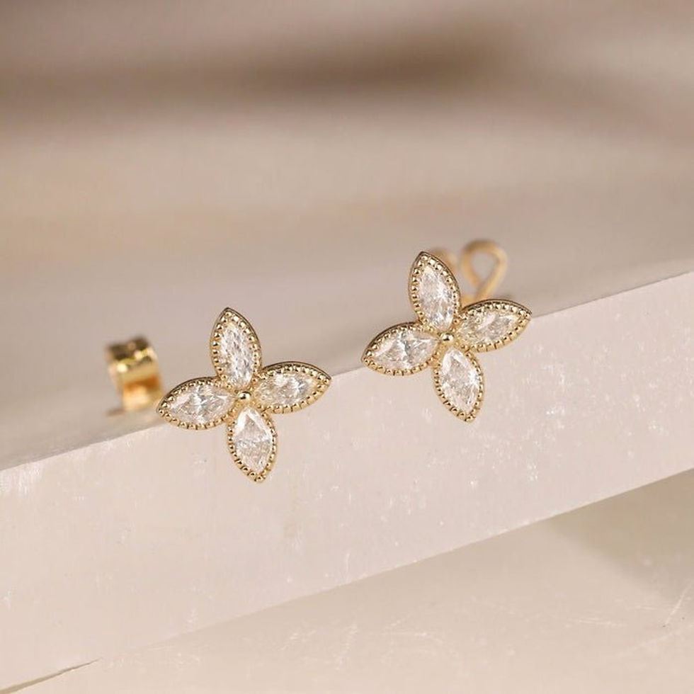 Thumbnail: Solid Gold Diamond Marquise Clover Earrings
