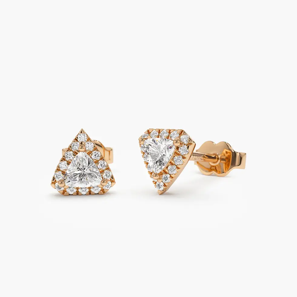 Thumbnail: 18K Yellow Gold Petite Trillion Diamond Studs with Halo Setting