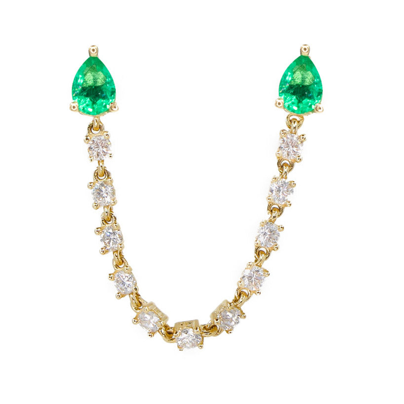14K Gold Diamond Emerald Pear Connecting Earring