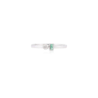 18K White Gold Emerald Diamond Toi Et Moi Ring