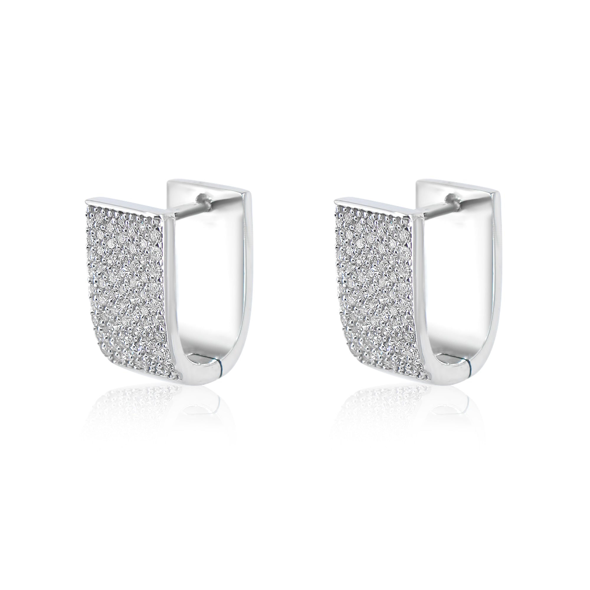 18K Solid Gold Pave Diamond Rectangle Hoop Earring