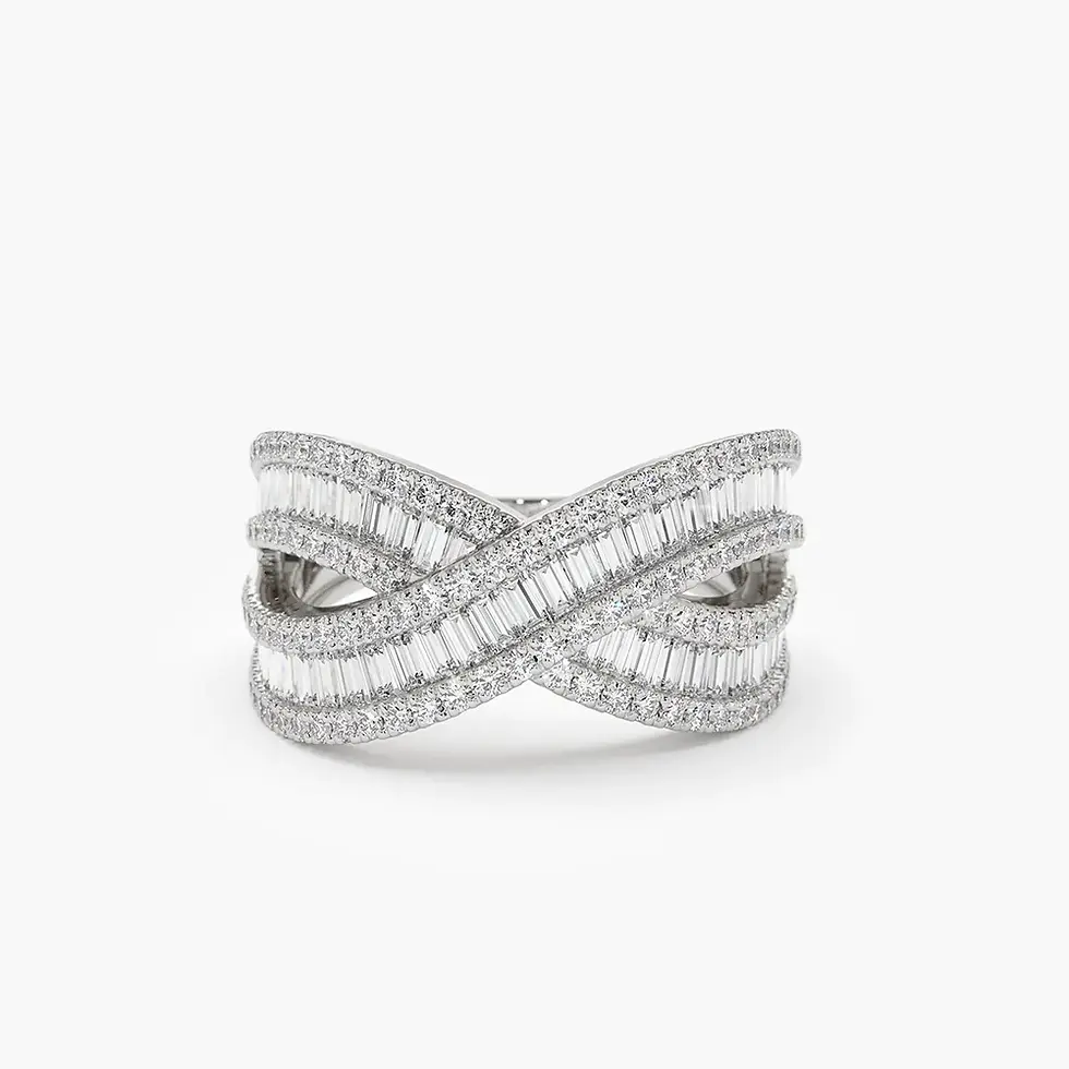 Thumbnail: 18K Solid Gold  Baguette Diamond Crossover Ring