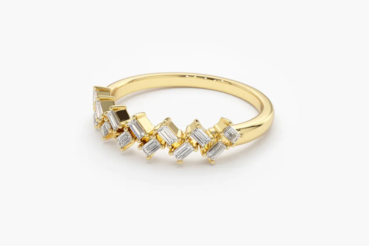 14k Zig Zag Baguette Diamond Ring