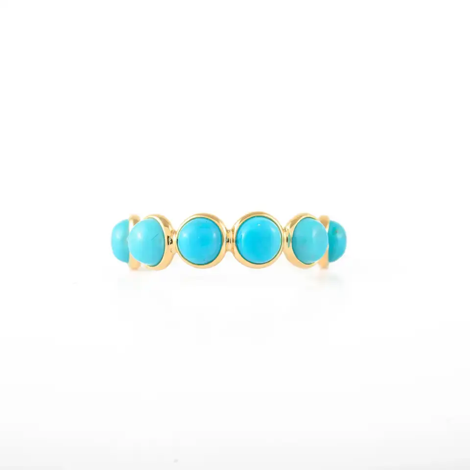 Thumbnail: 18K White Gold Round Turquoise Half Eternity Band Ring