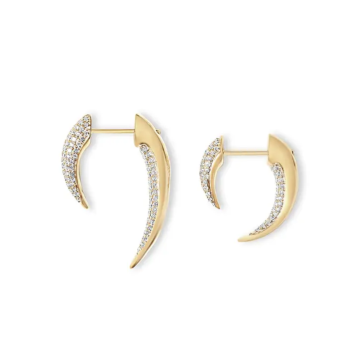 Thumbnail: 14K Solid Gold Large Diamond Horn Earrings
