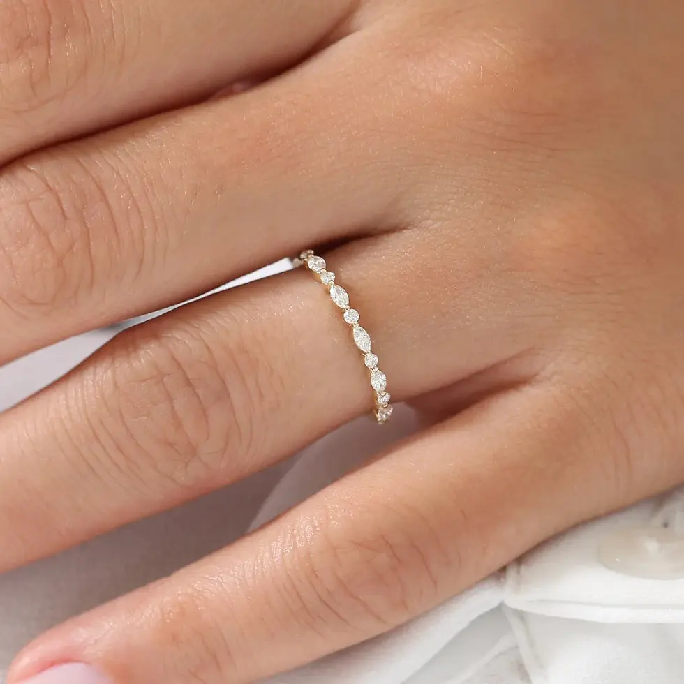 Thumbnail: 18K Solid Gold Marquise and Round Diamond Ring