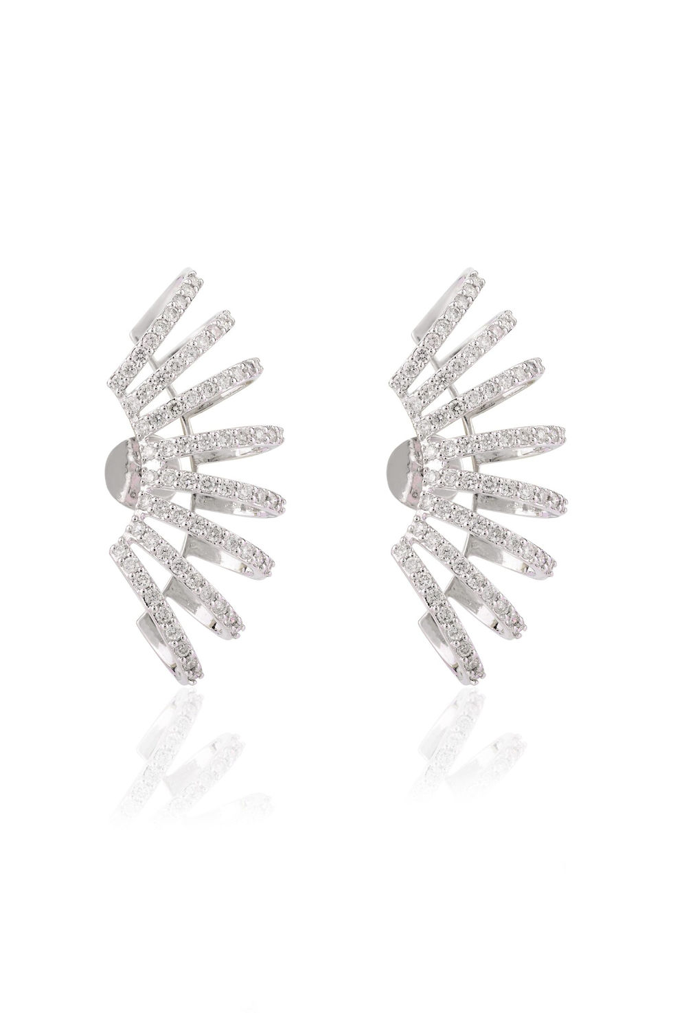 14K Solid White Gold Cocktail Climber Diamond Cuff Earrings