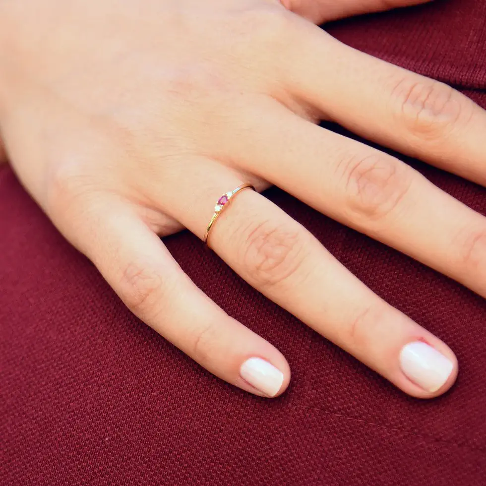 Thumbnail: 18K Solid Gold Mini Oval Ruby Ring with Diamonds
