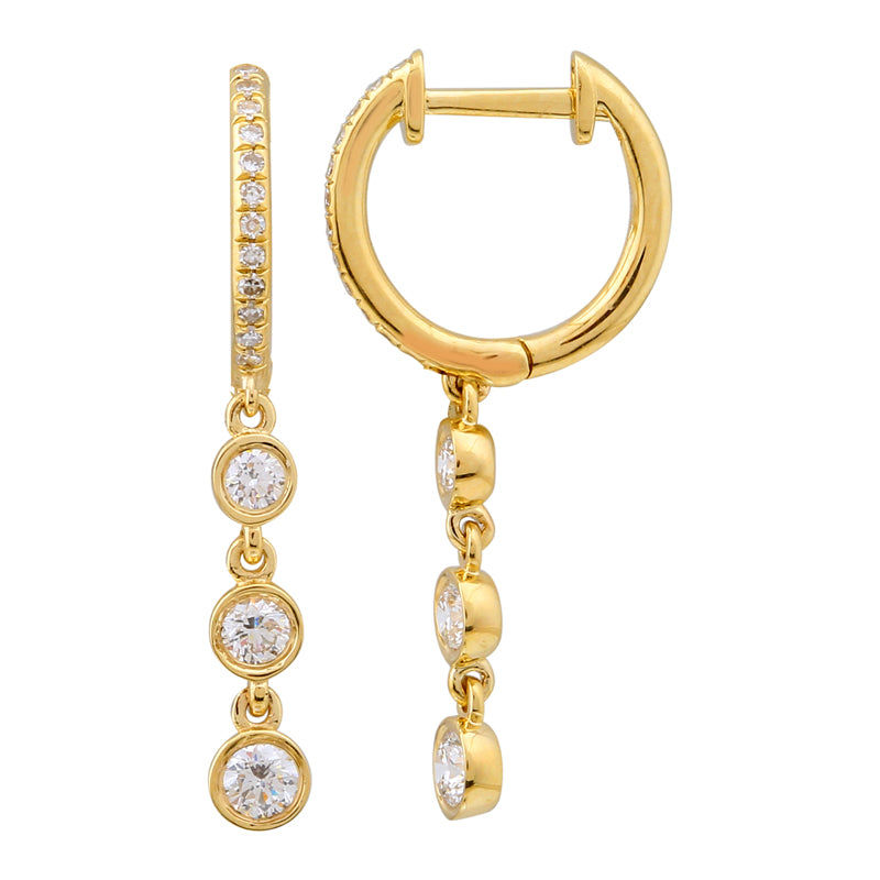 Solid Gold Triple Bezel Graduated Diamond Hoop Earring