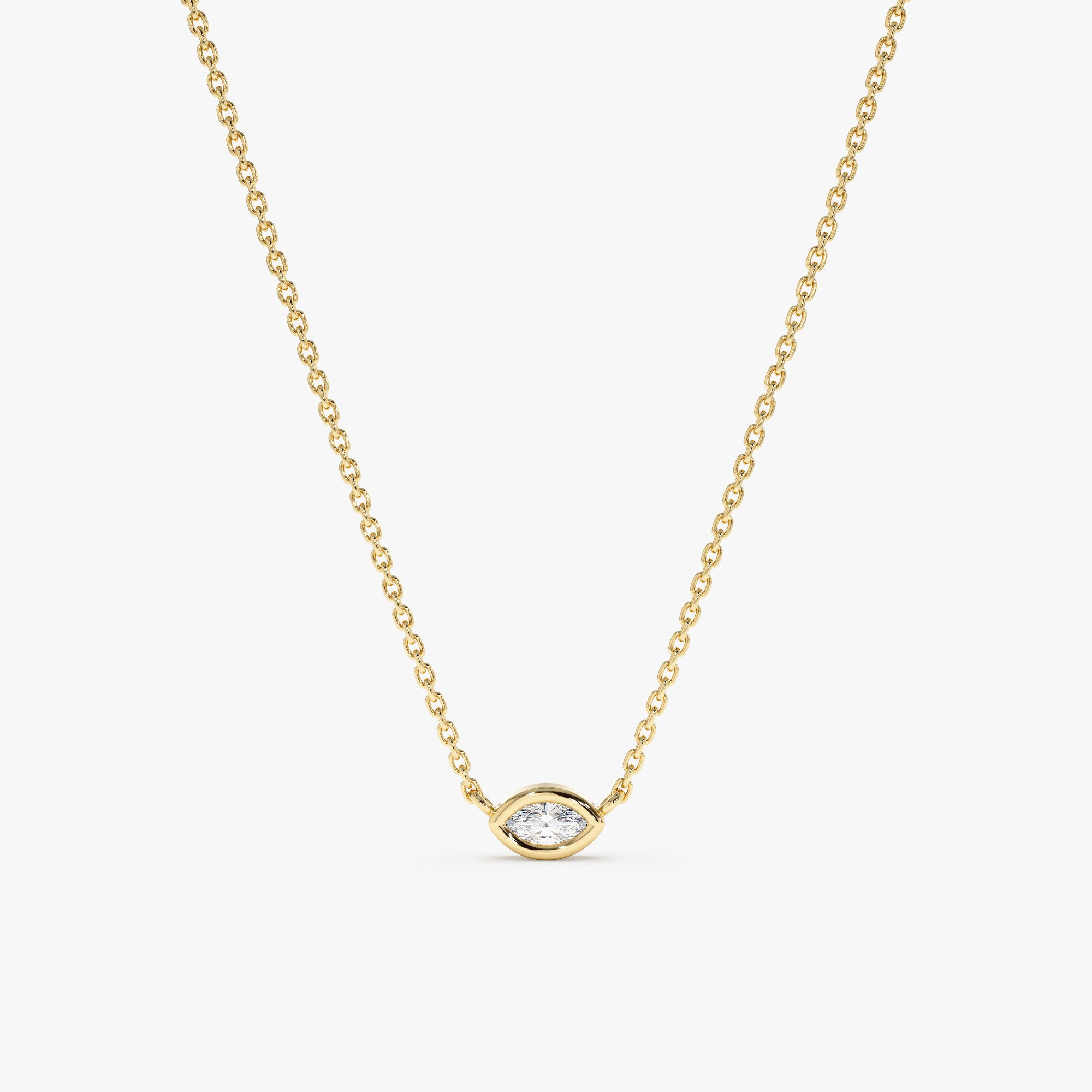 Marquise diamond eye necklace in solid yellow gold