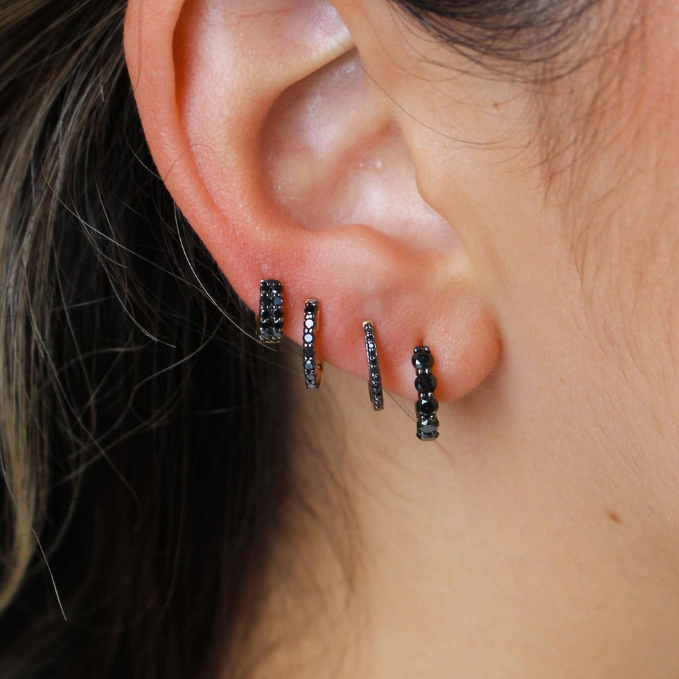 Elegant 18K Gold Black Diamond Thin Hoop Earrings