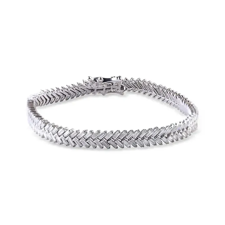 Thumbnail: 18K Solid Gold Baguette Diamond Chevron Bracelet