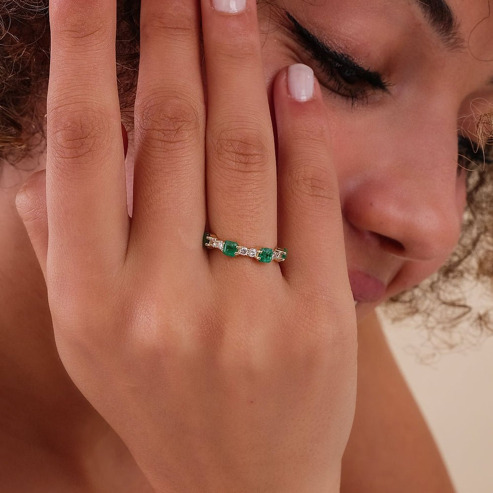 Thumbnail: 14K Gold Diamond and Octagon Cut Emerald Ring