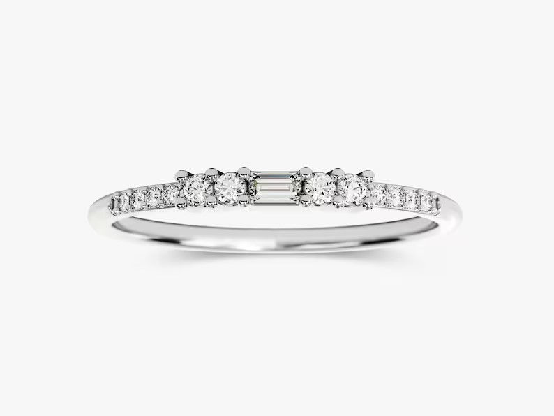 Thumbnail: 18K Solid Gold Vintage Inspired Baguette Cut Wedding Diamond Ring for Women