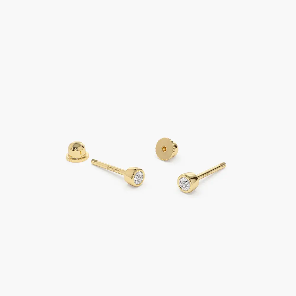 18K Solid Gold  Bezel Setting Diamond Stud Piercing