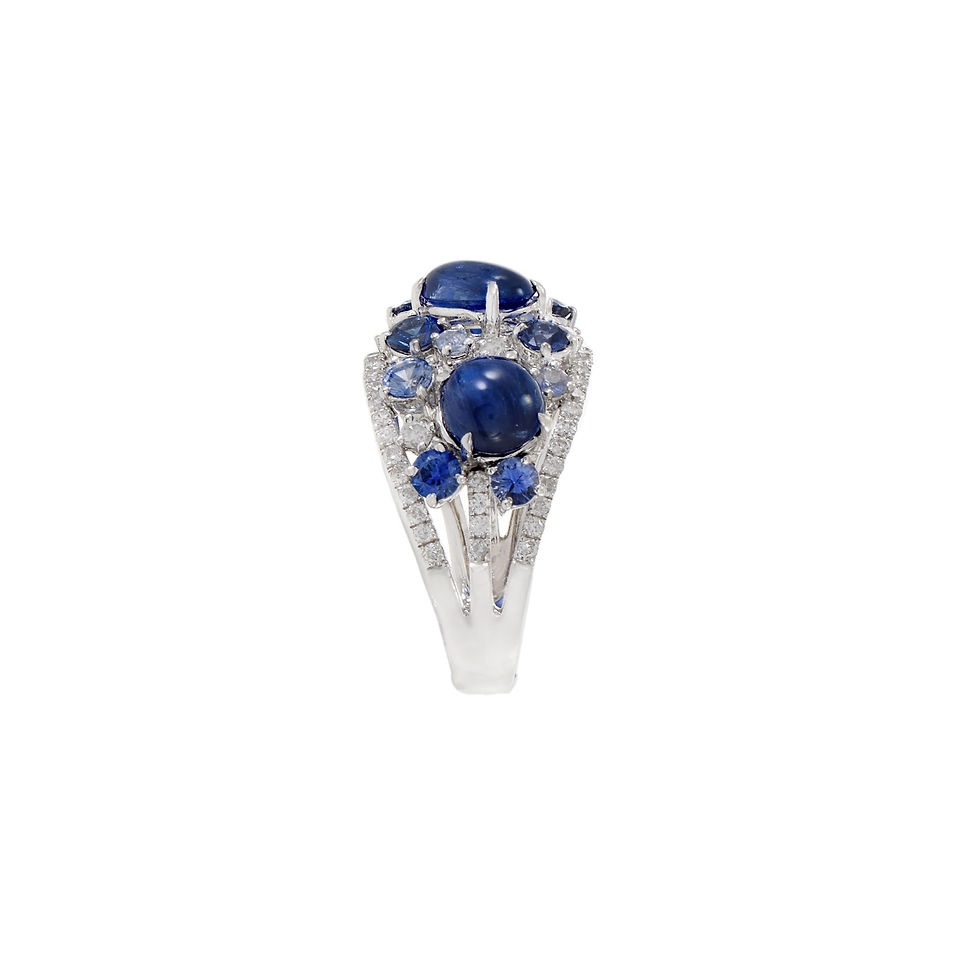 Thumbnail: Handcrafted 18K Solid Gold Cabochon Blue Sapphire and Diamond Designer Ring