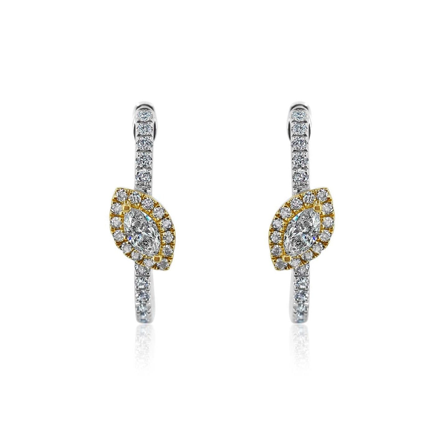 14K Gold Diamond Marquise Hoop Earrings