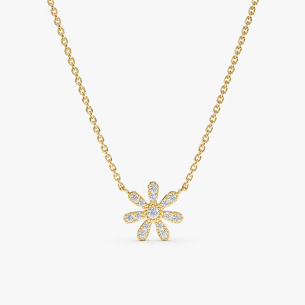 14K Solid Gold Diamond Daisy Necklace