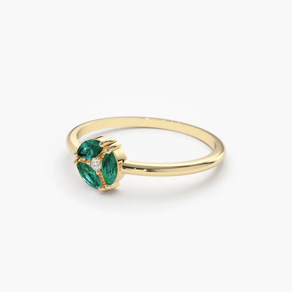 14K Marquise Emerald Cluster Ring