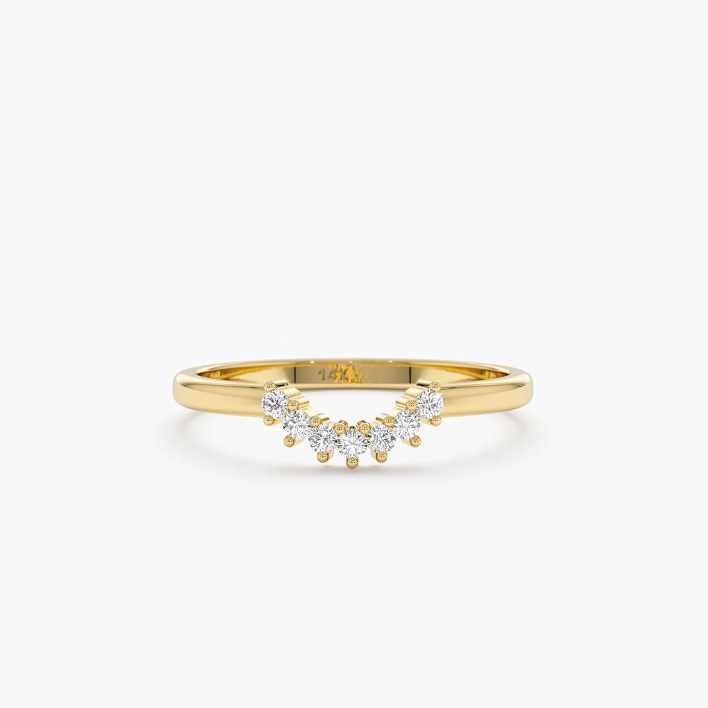 18K Solid Gold Diamond Half Moon Nesting Ring