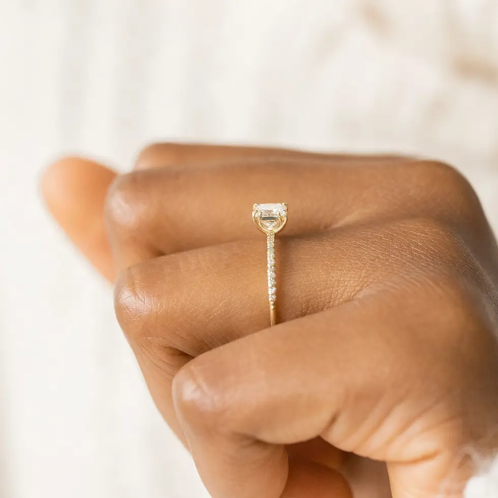 Thumbnail: 18K Solid Gold Pave Band, Princess Cut Lab-Grown Diamond Ring