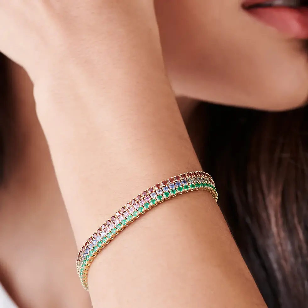 Thumbnail: Fine 18K Solid Gold Ruby Tennis Bracelet with Prong Detailing