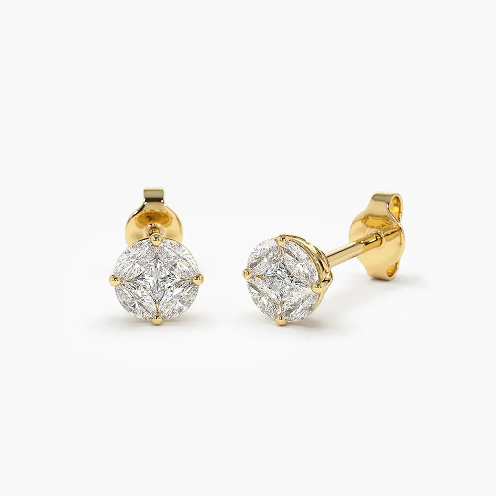 14k 5MM Illusion Setting Diamond Studs, Diamond Stud Earrings