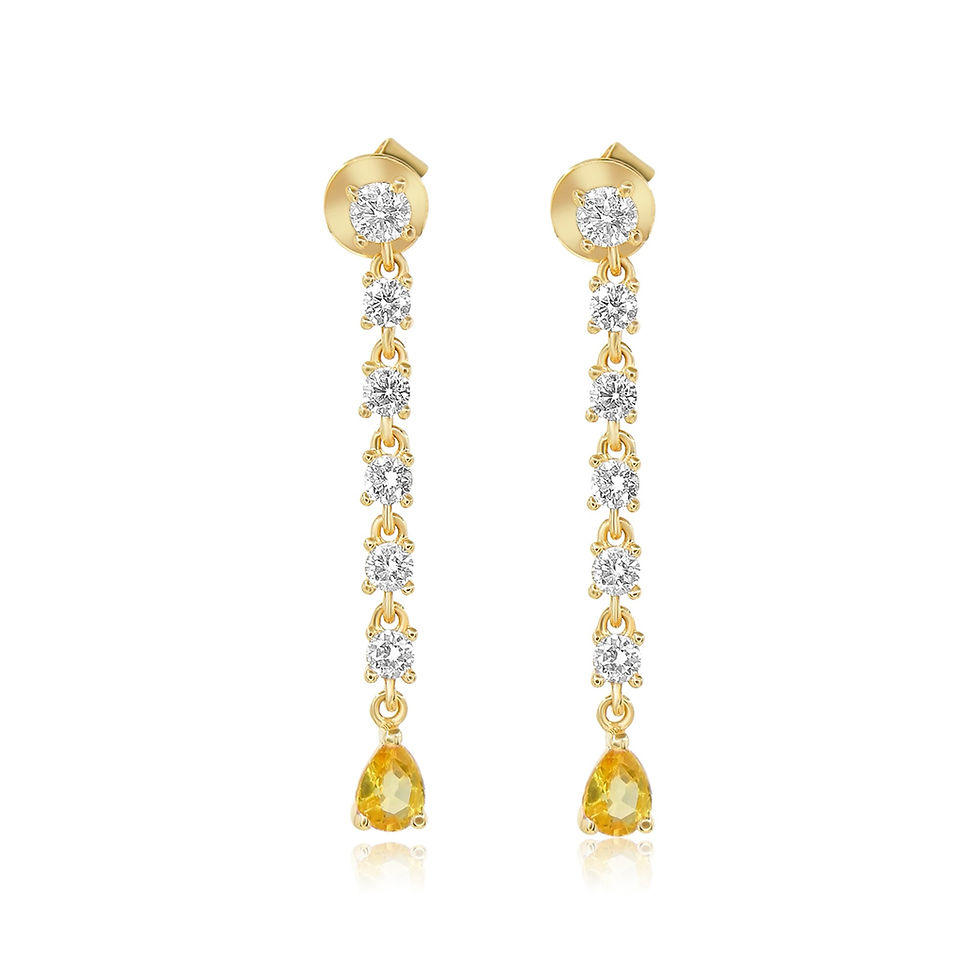 18K Solid Gold Diamond Drop Earring with Yellow Sapphire Pear Drop