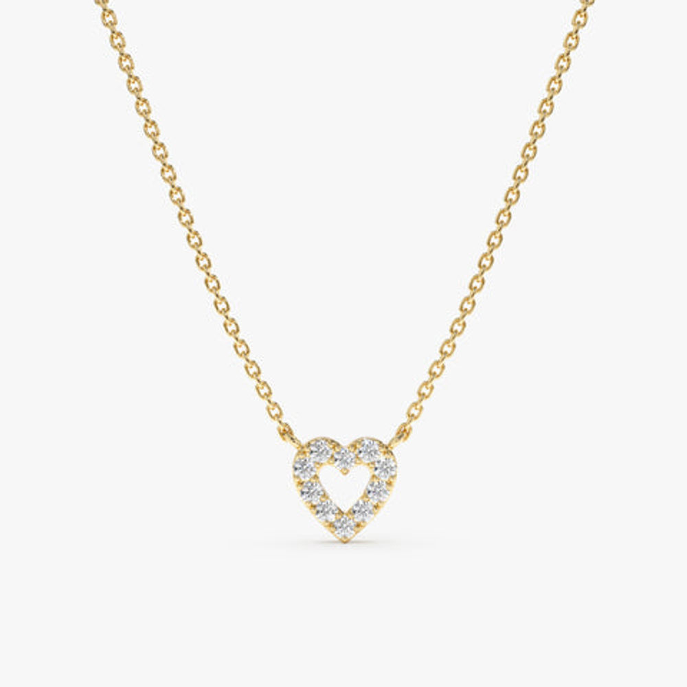 14K Solid Gold Diamond Heart Necklace