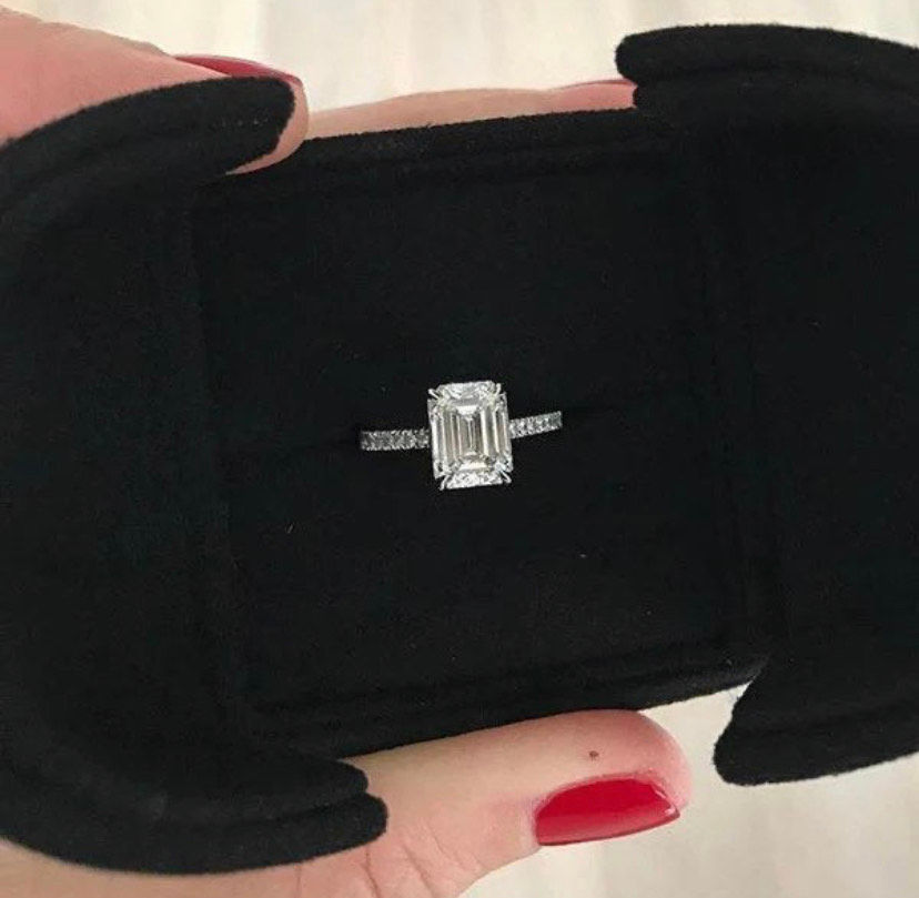 Thumbnail: Solid Gold Elegant 3.00 CT Emerald Cut Moissanite Engagement Ring