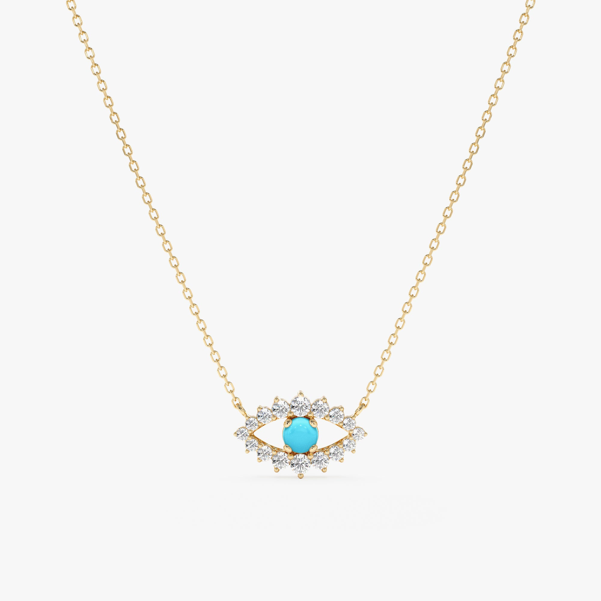 18K Solid Gold Turquoise Eye Diamond Necklace