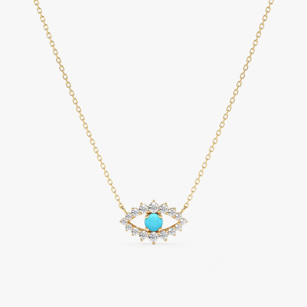14K Solid Gold Turquoise Eye Diamond Necklace