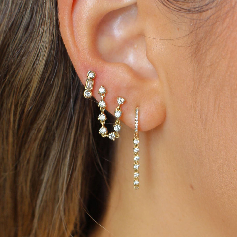 Elegant 18K Gold Diamond Line Studs – Round & Rectangle